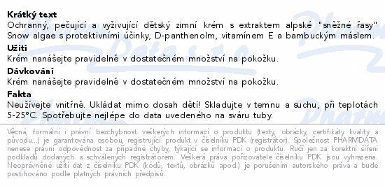 Ochranný, pečující a vyživující dětský zimní krém s extraktem alpské 