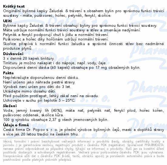 Originální bylinné kapky Žaludek & trávení s obsahem bylin pro správnou funkci trávicí soustavy - máta, puškvorec, hořec, pelyněk, fenykl, skořice.