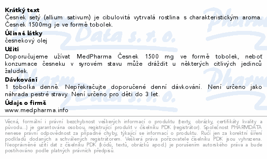 Česnek setý (allium sativum) je cibulovitá vytrvalá rostlina s charakteristickým aroma. Česnek 1500mg je ve formě tobolek.