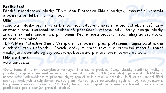 Pánské inkontinenční vložky TENA Men Protective Shield poskytují maximální kontrolu a ochranu při lehkém úniku moči.