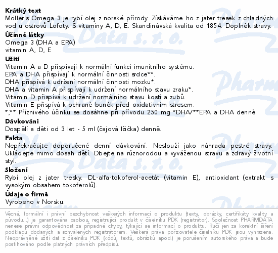 Möller's Omega 3 je rybí olej z norské přírody. Získáváme ho z jater tresek z chladných vod u ostrovů Lofoty. S vitaminy A, D, E. Skandinávská kvalita od 1854. Doplněk stravy.