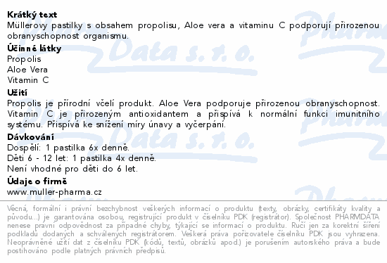 Müllerovy pastilky s obsahem propolisu, Aloe vera a vitaminu C podporují přirozenou obranyschopnost organismu.