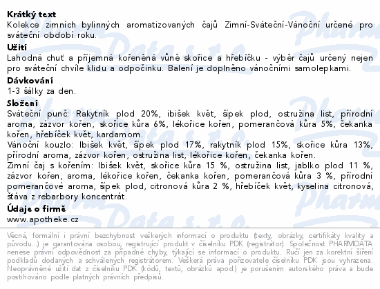 Kolekce zimních bylinných aromatizovaných čajů Zimní-Sváteční-Vánoční určené pro sváteční období roku.