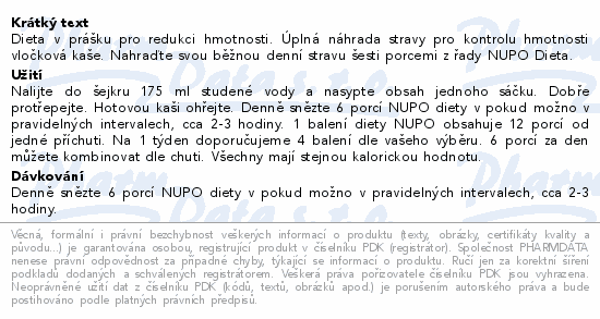 Dieta v prášku pro redukci hmotnosti. Úplná náhrada stravy pro kontrolu hmotnosti vločková kaše. Nahraďte svou běžnou denní stravu šesti porcemi z řady NUPO Dieta.