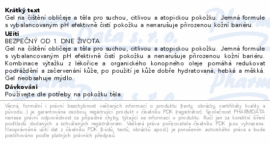 Gel na čištění obličeje a těla pro suchou, citlivou a atopickou pokožku. Jemná formule s vybalancovaným pH efektivně čistí pokožku a nenarušuje přirozenou kožní bariéru.