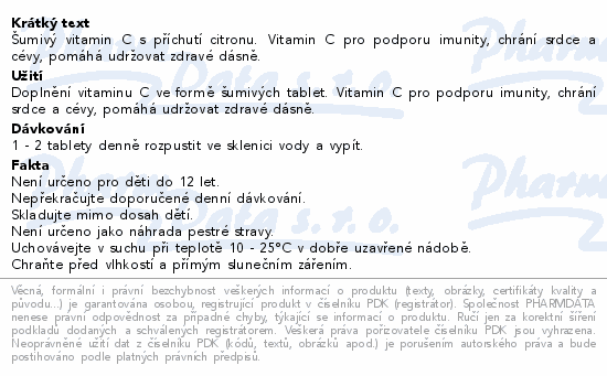 Šumivý vitamin C s příchutí citronu. Vitamin C pro podporu imunity, chrání srdce a cévy, pomáhá udržovat zdravé dásně.