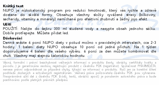 NUPO je nízkokalorický program pro redukci hmotnosti, který vás rychle a zdravě dostane do skvělé formy. Obsahuje všechny složky vyvážené stravy (bílkoviny, sacharidy, vitamíny a minerály) namíchané pro efektivní zhubnutí a žádný jojo efekt.