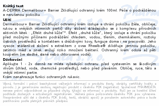 A-DERMA Dermalibour+ Barrier Zklidňující ochranný krém 100ml. Péče o podrážděnou a narušenou pokožku.