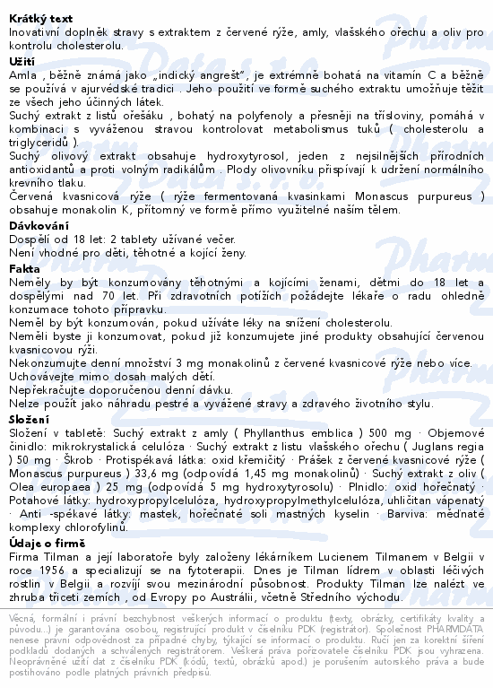 Inovativní doplněk stravy s extraktem z červené rýže, amly, vlašského ořechu a oliv pro kontrolu cholesterolu.