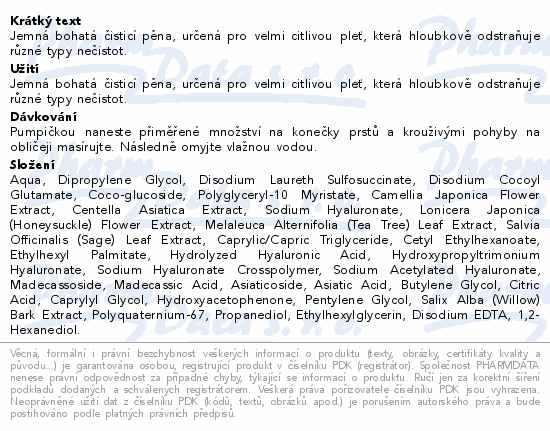 Jemná bohatá čisticí pěna, určená pro velmi citlivou pleť, která hloubkově odstraňuje různé typy nečistot.