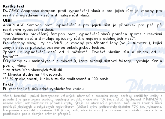 DUCRAY Anaphase šampon proti vypadávání vlasů a pro jejich růst je vhodný pro reaktivní vypadávání vlasů a stimuluje růst vlasů.
