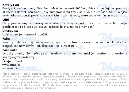 Prodyšné vložné pleny San Seni Maxi se savostí 2000ml, 30ks. Upevňují se pomocí síťových kalhotek San Seni. Díky anatomickému tvaru se skvěle přizpůsobí tělu. Dvojité savé jádro pro větší pocit sucha a vnitřní boční záhyby, které zabraňují úniku moči.