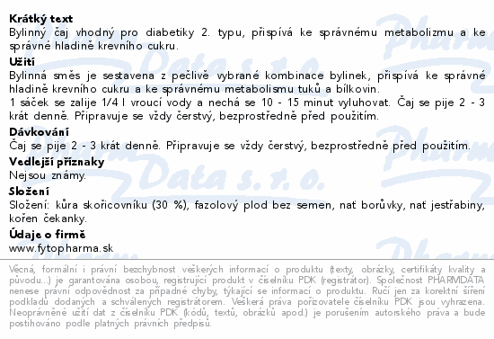 Bylinný čaj vhodný pro diabetiky 2. typu, přispívá ke správnému metabolizmu a ke správné hladině krevního cukru.