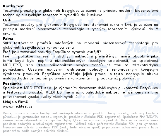 Testovací proužky pro glukometr Easygluco založené na principu moderní biosenzorové technologie s rychlým zobrazením výsledků do 9 sekund.