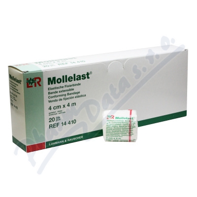 Obinadlo elastické fixační Mollelast 4cmx4m 1ks  4CMX4M, JEDNOTLIVĚ V CELOFÁNU, REF 14410, 1KS
