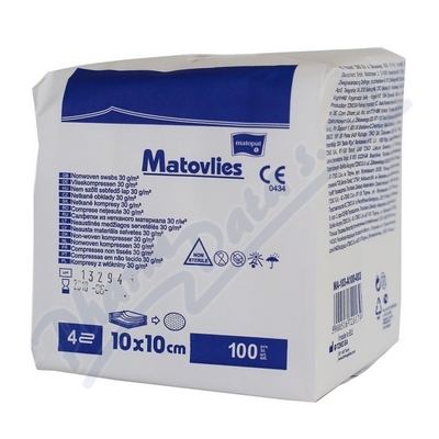 Matovlies kompresy netk.text.30g 10x10cm 100ks  KOMPRESY Z NETKANÉ TEXTILIE NESTERILNÍ 10CMX10CM,100KS
