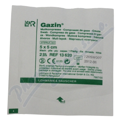 Gáza hydrofil.skl.kompr.ster.Gazin 5x5cm/100ks  5X5CM,8 VRSTEV,100KS