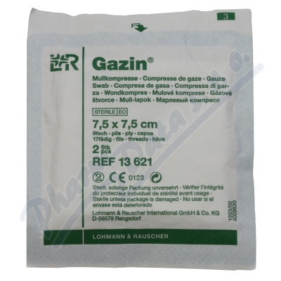 Gáza hydrofil.skl.kompr.ster.Gazin 7.5x7.5cm/100ks  7,5X7,5CM,8 VRSTEV,100KS
