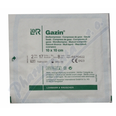 Gáza hydrofil.skl.kompr.ster.Gazin 10x10cm/100ks  10X10CM,8 VRSTEV,STERILNÍ,100KS