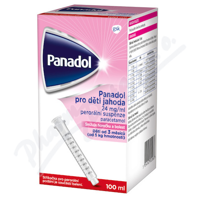 Panadol pro děti Jahoda 24mg/ml por.sus.100ml+stř.  24MG/ML POR SUS 1X100ML+STŘ
