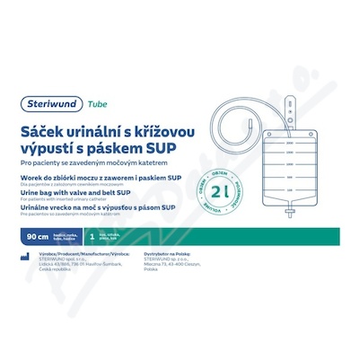 Sáček urinální SUP pásek kříž.výp.2000ml Steriwund  s páskem SUP, 2000ml s křížovou výpustí