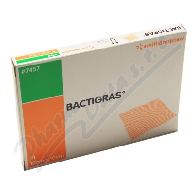 Krytí Bactigras antisept.s mastí 10x10cm/10ks  10X10CM 0,5%CHLORHEXIDINACETÁT,10KS