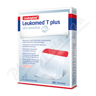 Leukomed T Plus Skin Sens.8x10cm 5ks nápl.s polš.  8CMX10CM STERILNÍ KRYTÍ FILMOVÉ S NEPŘILNAVÝM POLŠT., SE SILIK.VRSTVOU,ATR,5KS