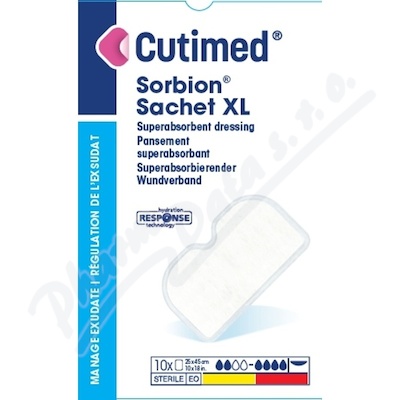 Cutimed Sorbion Sachet XL krytí ster.25x45cm 10ks  STERILNÍ,45X25CM,ČISTÍ RÁNU A ABSORBUJE EXUDÁT,10KS