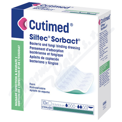 Cutimed Siltec Sorbact B an.kr.st.12.5x12.5cm 10ks  12,5CMX12,5CM ANTIMIKR.POLYUR.PĚNA SE SUPERABSORBÉRY,STERILNÍ,10KS