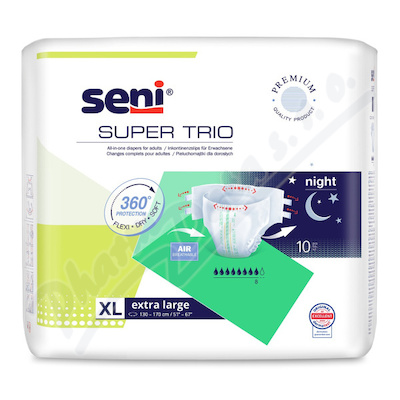 Seni Super Trio inkon.plen.kalh.s lepítky XL10ks  KALHOTKY ABSORPČNÍ PRODYŠNÉ VYSOKÁ SAVOST, BOKY 130-170CM, 3400ML,10KS