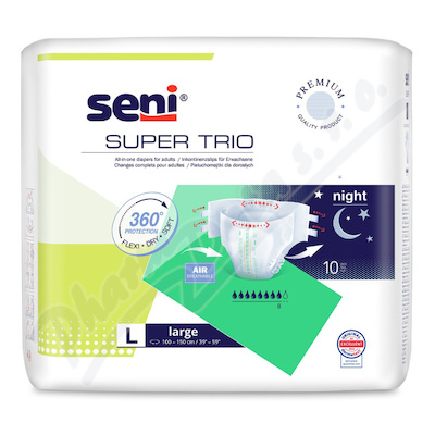 Seni Super Trio inkon.plen.kalh.s lepítky L10ks  KALHOTKY ABSORPČNÍ PRODYŠNÉ VYSOKÁ SAVOST, BOKY 100-150CM, 3400ML,10KS