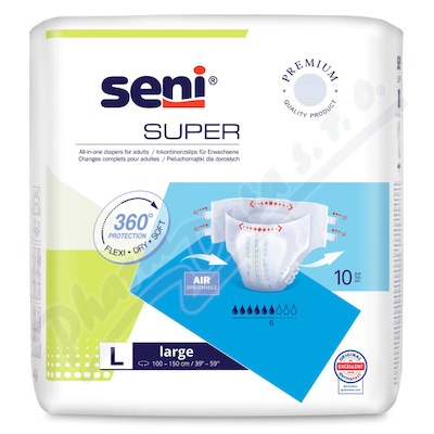 Seni Super inkon.plenkové kalhotky L 10ks  KALHOTKY ABSORPČNÍ PRODYŠNÉ DENNÍ, BOKY 100-150CM,2600ML,10KS