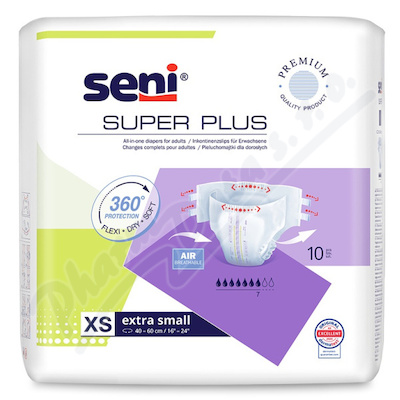 Seni Super Plus inkon.plenkové kalhotky XS 10ks  KALHOTKY ABSORPČNÍ PRODYŠNÉ NOČNÍ, BOKY 40-60CM,1800ML,10KS
