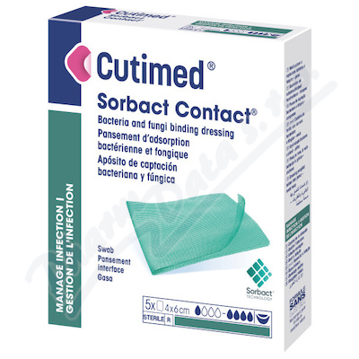 Cutimed Sorbact Cont.ant.kr.4x6cm roz.11x15cm 5ks  11X15CM ROZLOŽ.,ČISTÍCÍ KONTAKTNÍ VRSTVA S DACC, VÁZAJÍCÍ BAKTERIE A PLÍSNĚ, 5KS