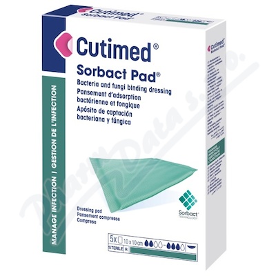 Cutimed Sorbact Pad antimikr.komprese 10x10cm 5ks  10X10CM ČISTÍCÍ KRYTÍ S DACC, VÁZAJÍCÍ BAKTERIE A PLÍSNĚ,SAVÝ POLŠTÁŘEK, 5KS