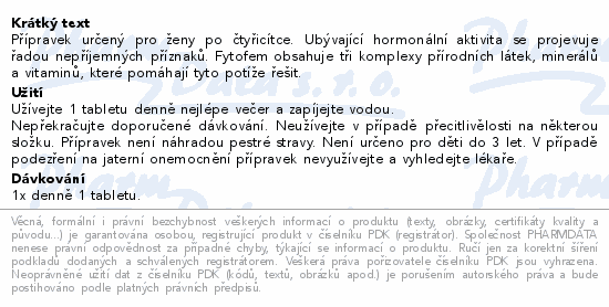 Přípravek určený pro ženy po čtyřicítce. Ubývající hormonální aktivita se projevuje řadou nepříjemných příznaků. Fytofem obsahuje tři komplexy přírodních látek, minerálů a vitaminů, které pomáhají tyto potíže řešit.