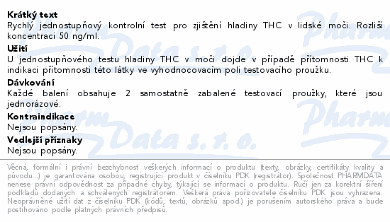 Rychlý jednostupňový kontrolní test pro zjištění hladiny THC v lidské moči. Rozliší koncentraci 50 ng/ml.