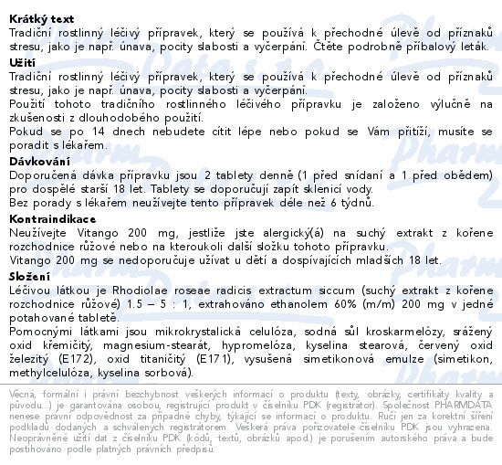 Tradiční rostlinný léčivý přípravek, který se používá k přechodné úlevě od příznaků stresu, jako je např. únava, pocity slabosti a vyčerpání. Čtěte pozorně příbalový leták.