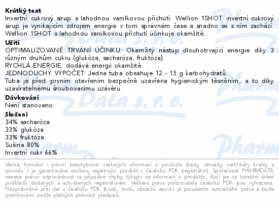 Invertní cukrový sirup s lahodnou vanilkovou příchutí. Wellion 1SHOT invertní cukrový sirup je vynikajícím zdrojem energie v tom správném čase a snadno se s ním zachází. Wellion 1SHOT s lahodnou vanilkovou příchutí účinkuje okamžitě.