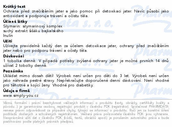 Ochrana před znečištěním jater a jako pomoc při detoxikaci jater. Navíc působí jako antioxidant a podporuje trávení a očistu těla.