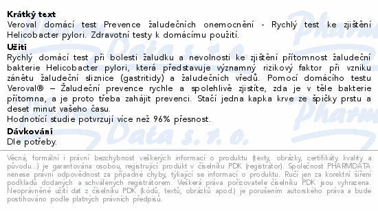 Veroval domácí test Prevence žaludečních onemocnění - Rychlý test ke zjištění Helicobacter pylori. Zdravotní testy k domácímu použití.