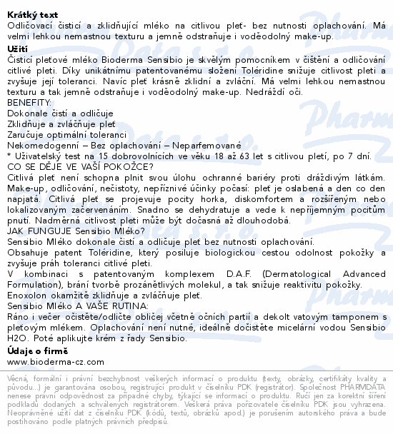 Odličovací čisticí a zklidňující mléko na citlivou pleť- bez nutnosti oplachování. Má velmi lehkou nemastnou texturu a jemně odstraňuje i voděodolný make-up.
