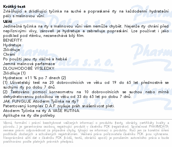 Zvláčňující a zklidňující tyčinka na suché a popraskané rty na každodenní hydratační péči s malinovou vůní.