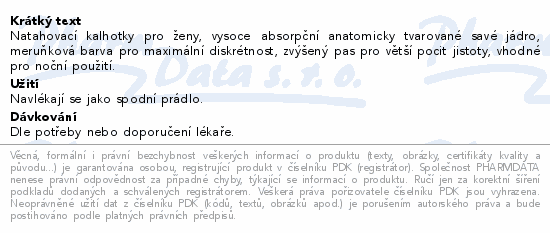 Natahovací kalhotky pro ženy, vysoce absorpční anatomicky tvarované savé jádro, meruňková barva pro maximální diskrétnost, zvýšený pas pro větší pocit jistoty, vhodné pro noční použití.