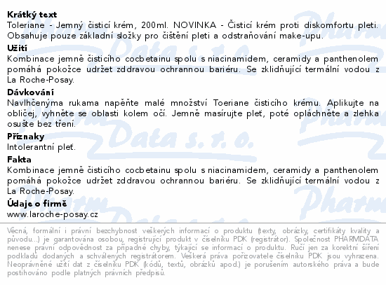 Toleriane - Jemný čisticí krém, 200ml. NOVINKA - Čisticí krém proti diskomfortu pleti. Obsahuje pouze základní složky pro čištění pleti a odstraňování make-upu.