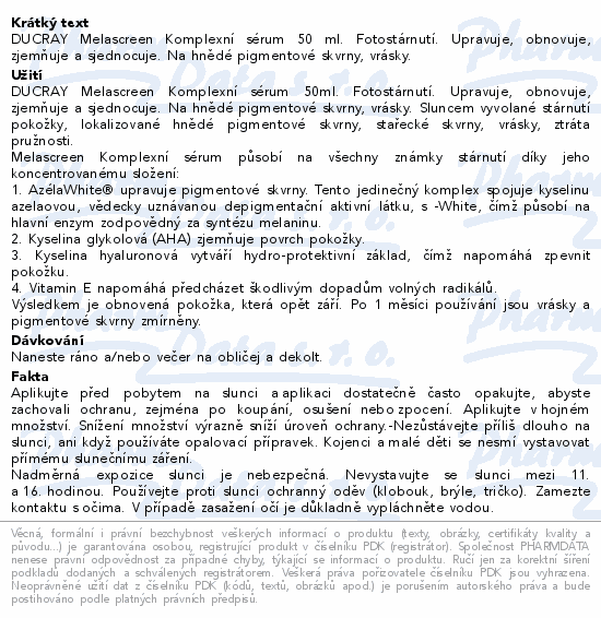 DUCRAY Melascreen Komplexní sérum 50 ml. Fotostárnutí. Upravuje, obnovuje, zjemňuje a sjednocuje. Na hnědé pigmentové skvrny, vrásky.