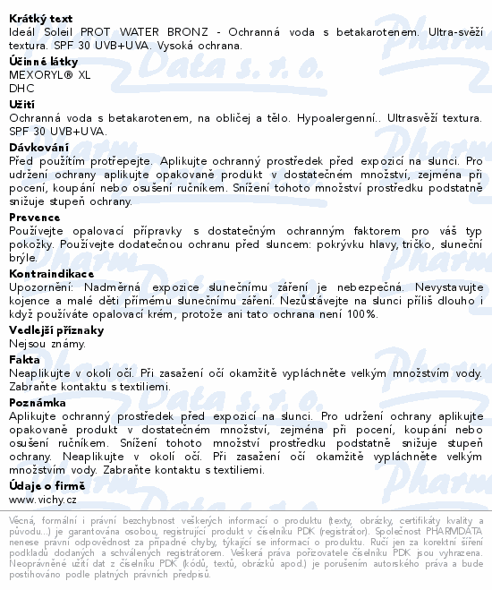Ideál Soleil PROT WATER BRONZ - Ochranná voda s betakarotenem. Ultra-svěží textura. SPF 30 UVB+UVA. Vysoká ochrana.