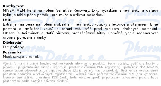 NIVEA MEN Pěna na holení Sensitive Recovery. Díky výtažkům z heřmánku a dalších bylin je tahle pěna parťák i pro muže s citlivou pokožkou.