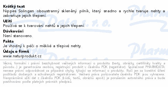 Nippes Solingen oboustranný skleněný pilník, který snadno a rychle tvaruje nehty a zabraňuje jejich třepení.