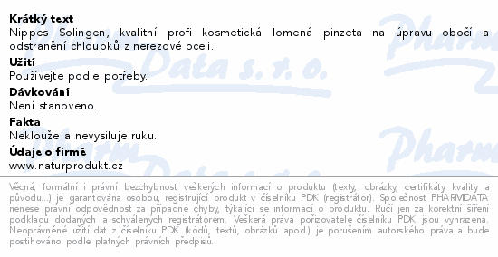 Nippes Solingen, kvalitní profi kosmetická lomená pinzeta na úpravu obočí a odstranění chloupků z nerezové oceli.